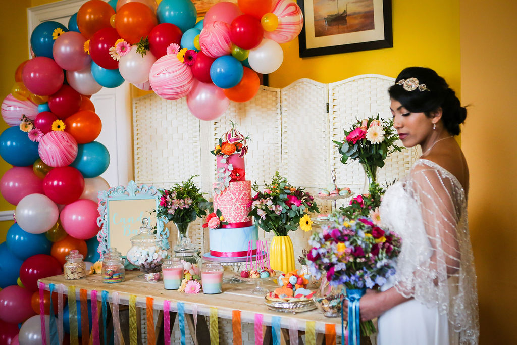 Rainbow Wedding Inspiration with Epic Balloon Trees and Hot Air Balloon 