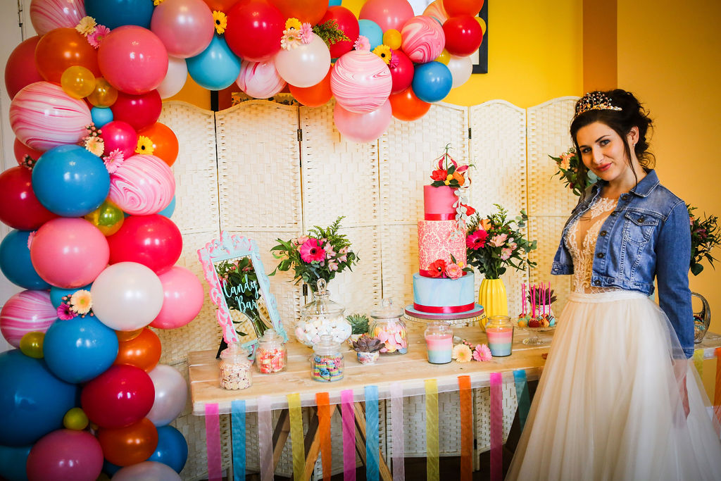 Rainbow Wedding Inspiration with Epic Balloon Trees and Hot Air Balloon 