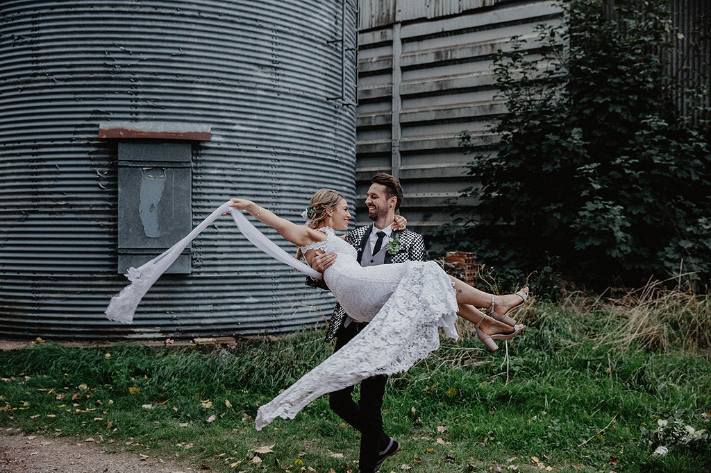 Rustic Barn Wedding with Disco Suits and Cool Urban Vibes