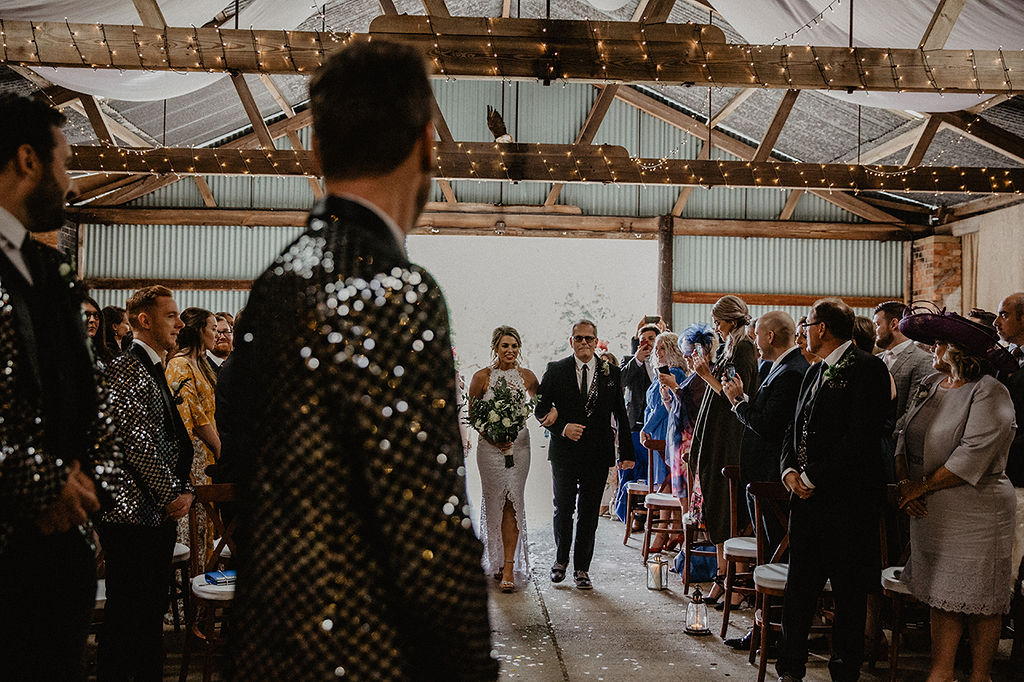 Rustic Barn Wedding with Disco Suits and Cool Urban Vibes