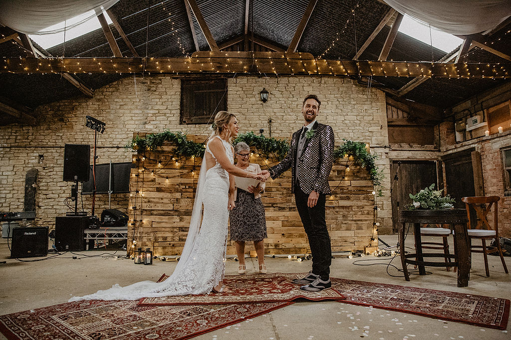 Rustic Barn Wedding with Disco Suits and Cool Urban Vibes