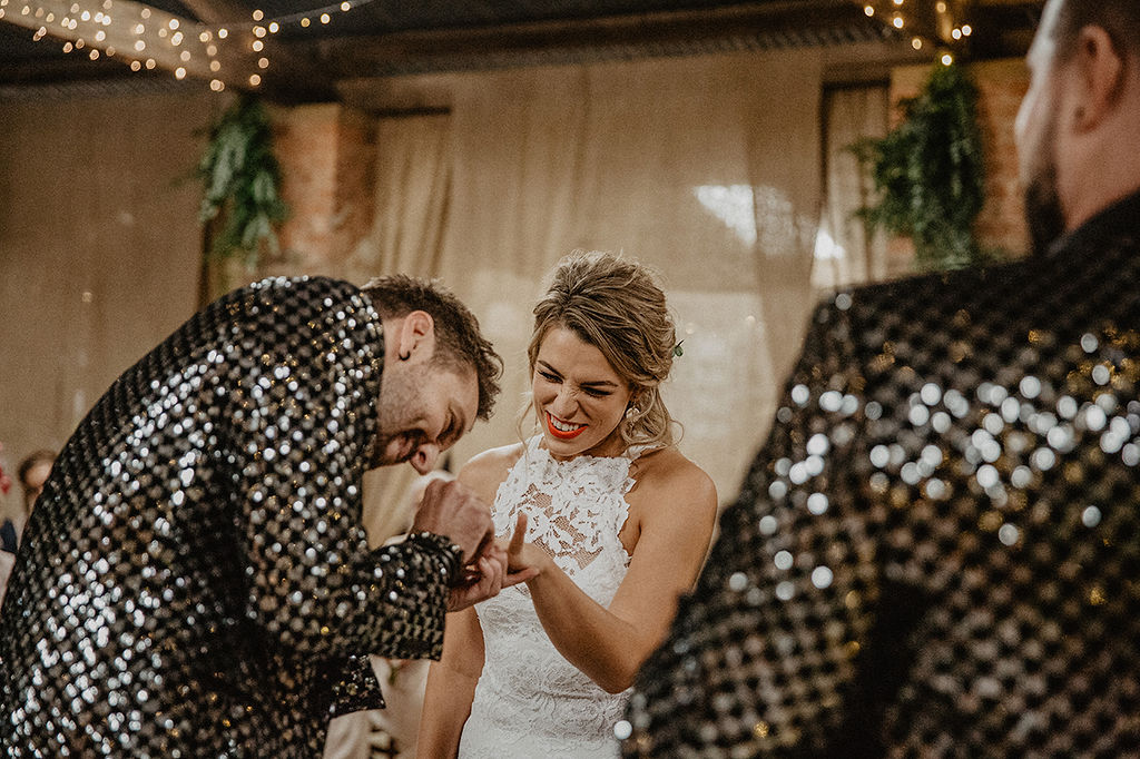 Rustic Barn Wedding with Disco Suits and Cool Urban Vibes