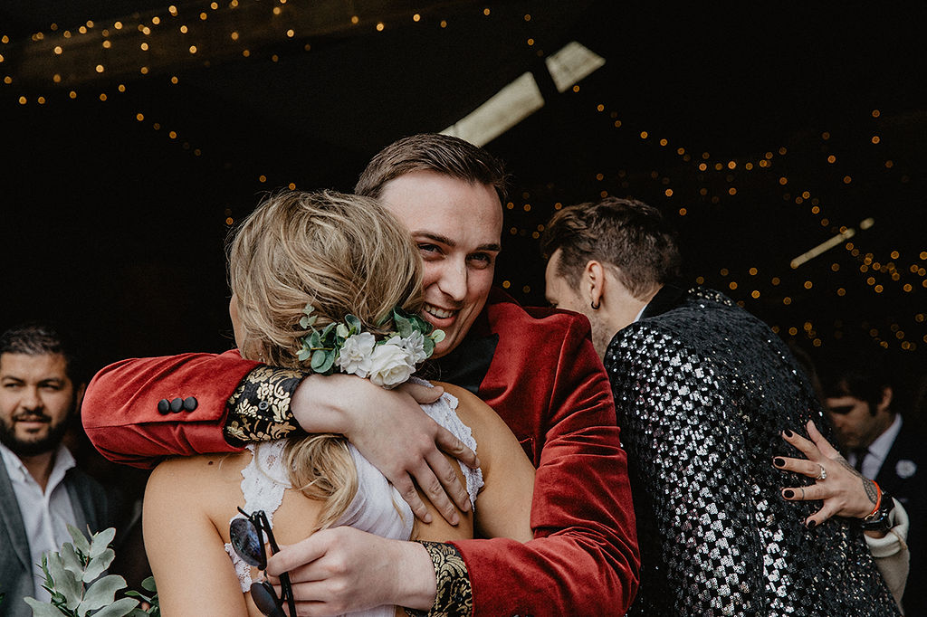 Rustic Barn Wedding with Disco Suits and Cool Urban Vibes