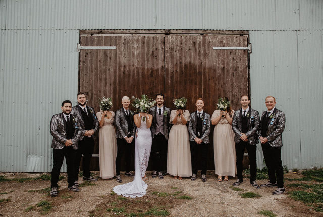 Rustic Barn Wedding with Disco Suits and Cool Urban Vibes
