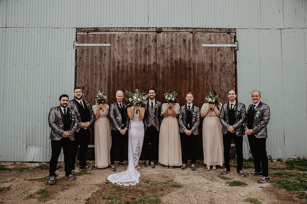 Rustic Barn Wedding with Disco Suits and Cool Urban Vibes