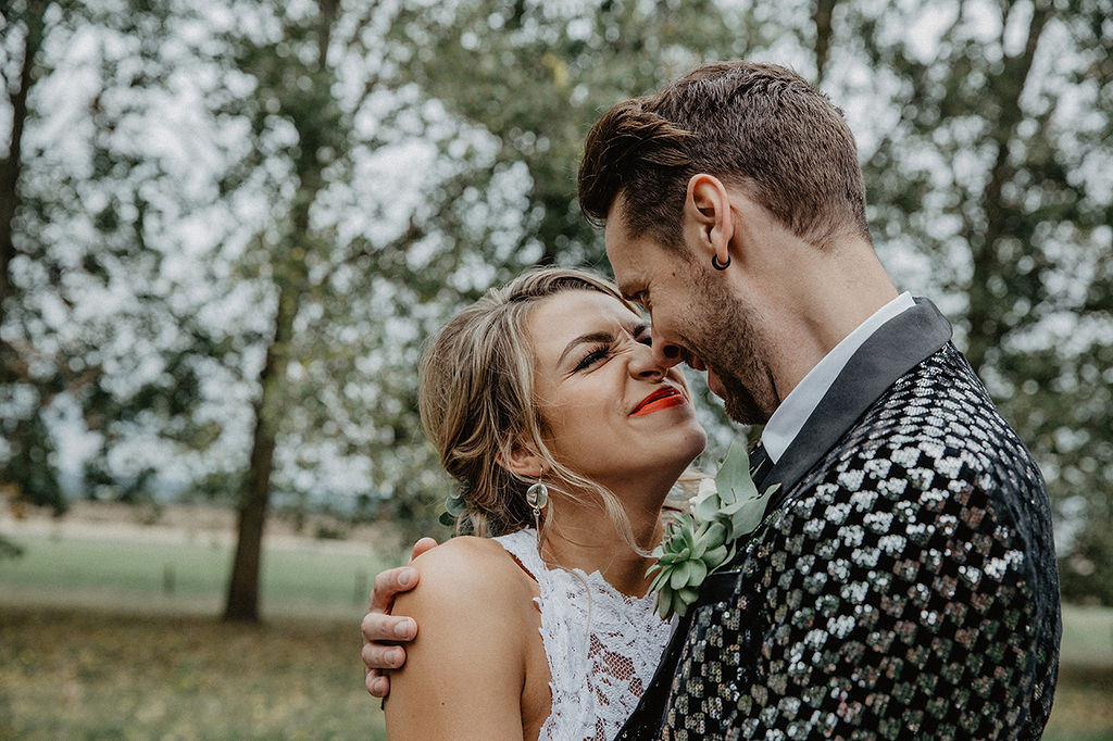 Rustic Barn Wedding with Disco Suits and Cool Urban Vibes