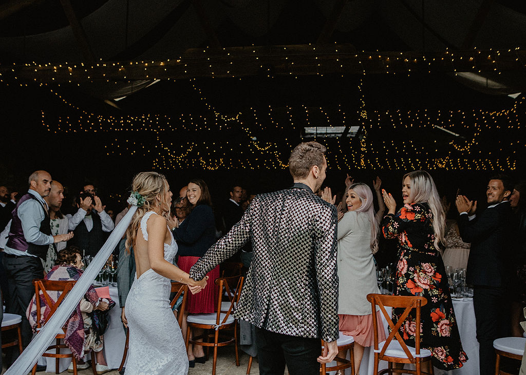 Rustic Barn Wedding with Disco Suits and Cool Urban Vibes