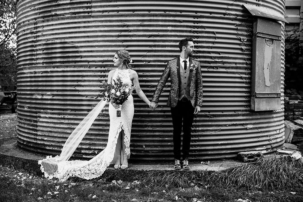 Rustic Barn Wedding with Disco Suits and Cool Urban Vibes