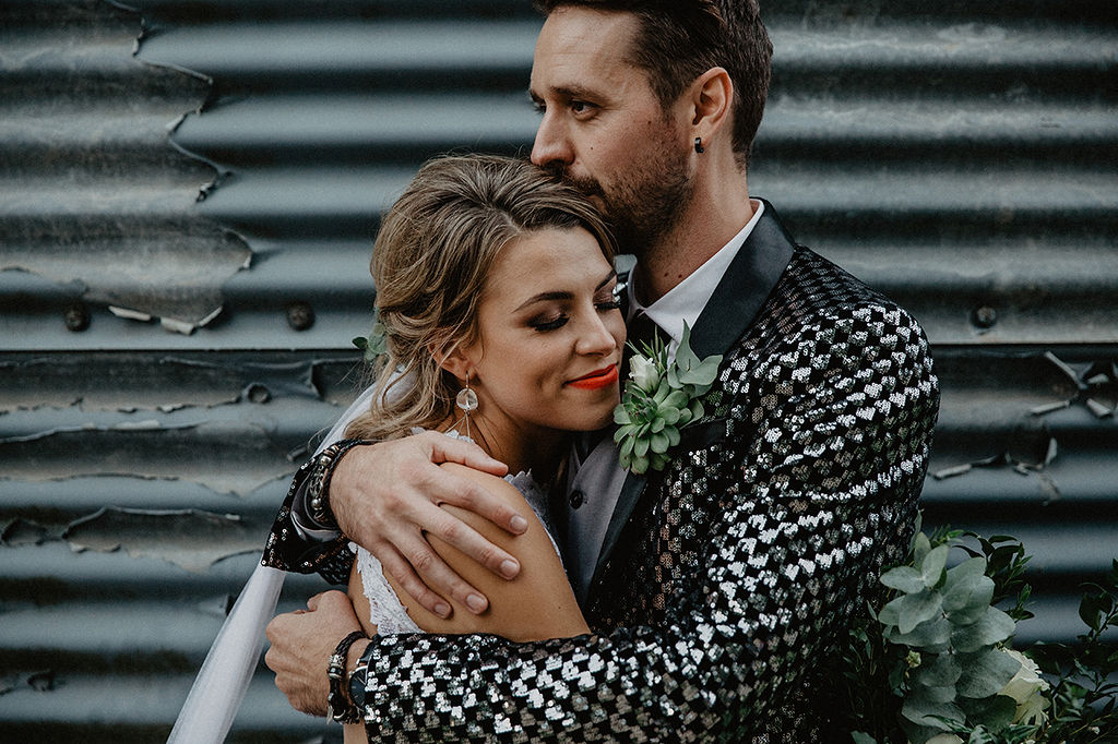 Rustic Barn Wedding with Disco Suits and Cool Urban Vibes