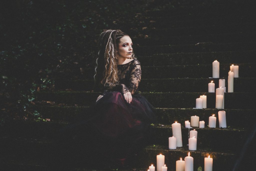 Goth Wedding Inspiration With Black Wedding Dress and Veil