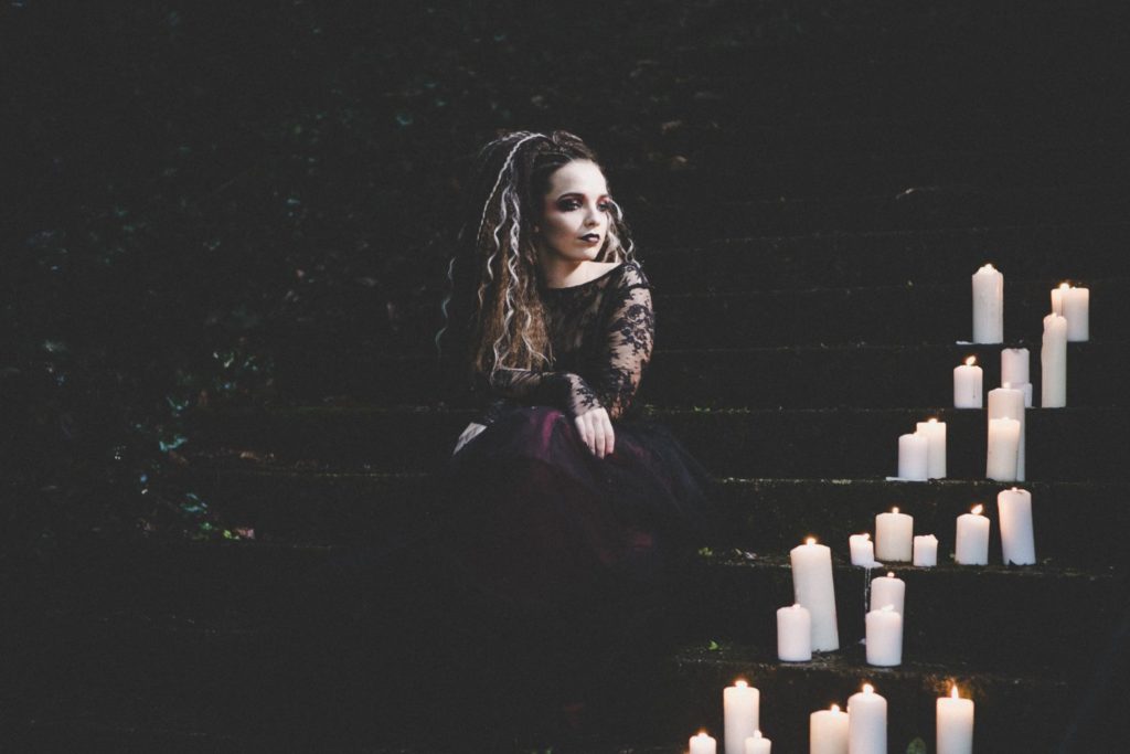 Goth Wedding Inspiration With Black Wedding Dress and Veil