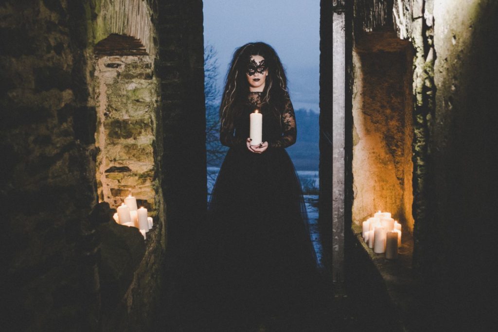 Goth Wedding Inspiration With Black Wedding Dress and Veil