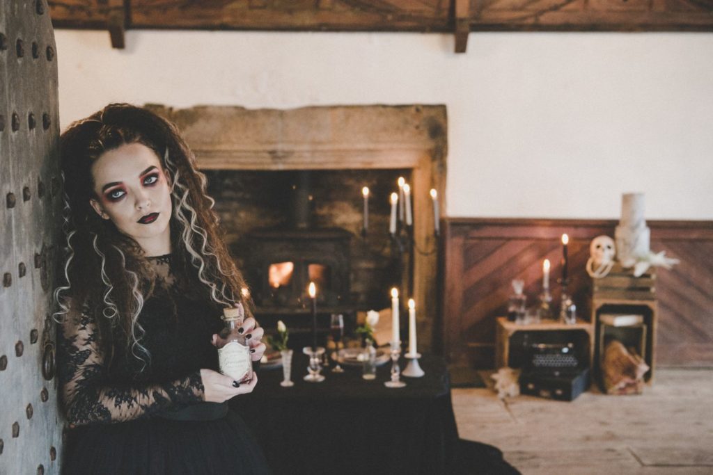 Goth Wedding Inspiration With Black Wedding Dress and Veil