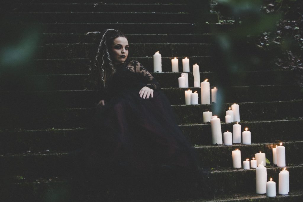 Goth Wedding Inspiration With Black Wedding Dress and Veil