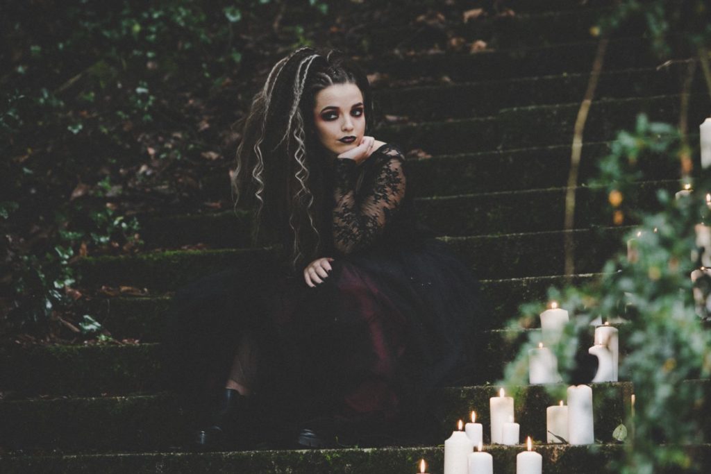 Goth Wedding Inspiration With Black Wedding Dress and Veil