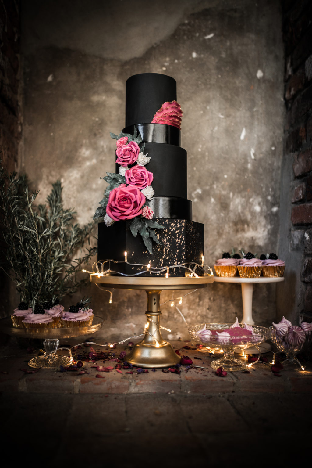 Classic Rock Wedding with Black Wedding Cake and Alternative Groom Style