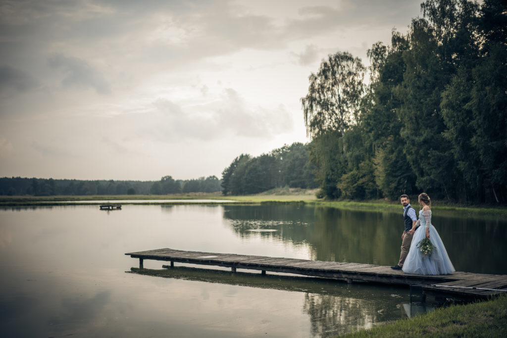 Rustic Outdoor Wedding With Blue Tulle Wedding Dress and a Labrador