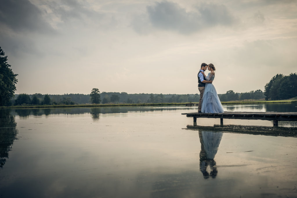 Rustic Outdoor Wedding With Blue Tulle Wedding Dress and a Labrador