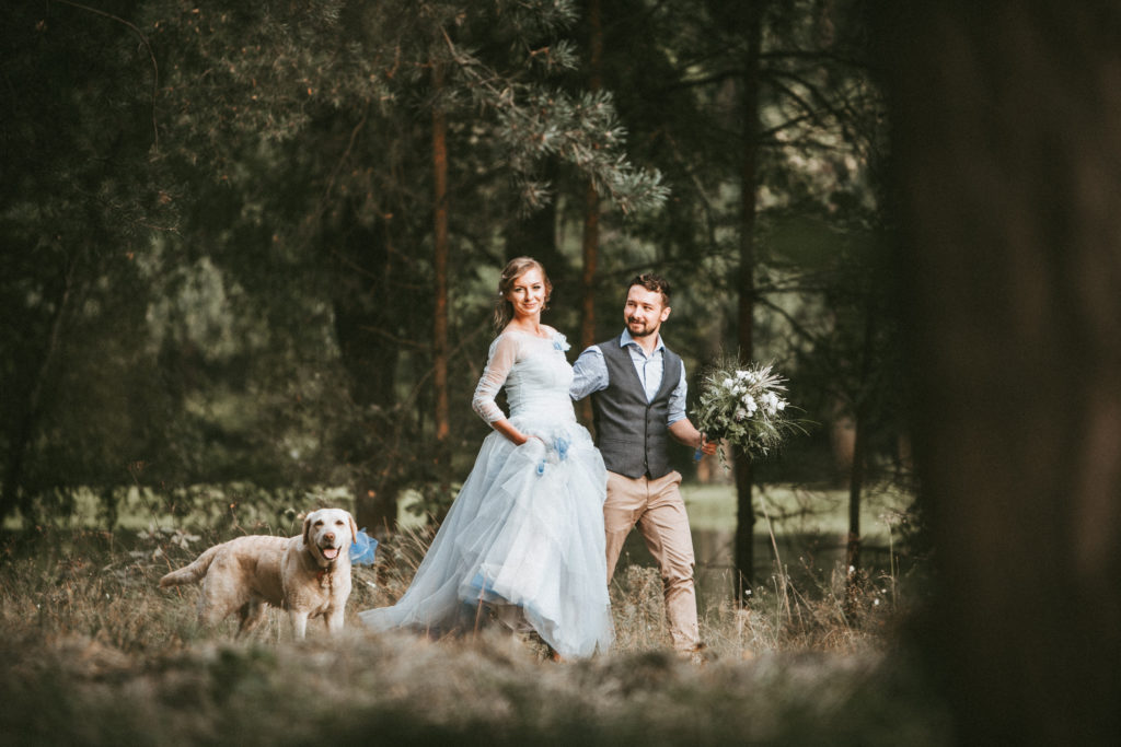 Rustic Outdoor Wedding With Blue Tulle Wedding Dress and a Labrador