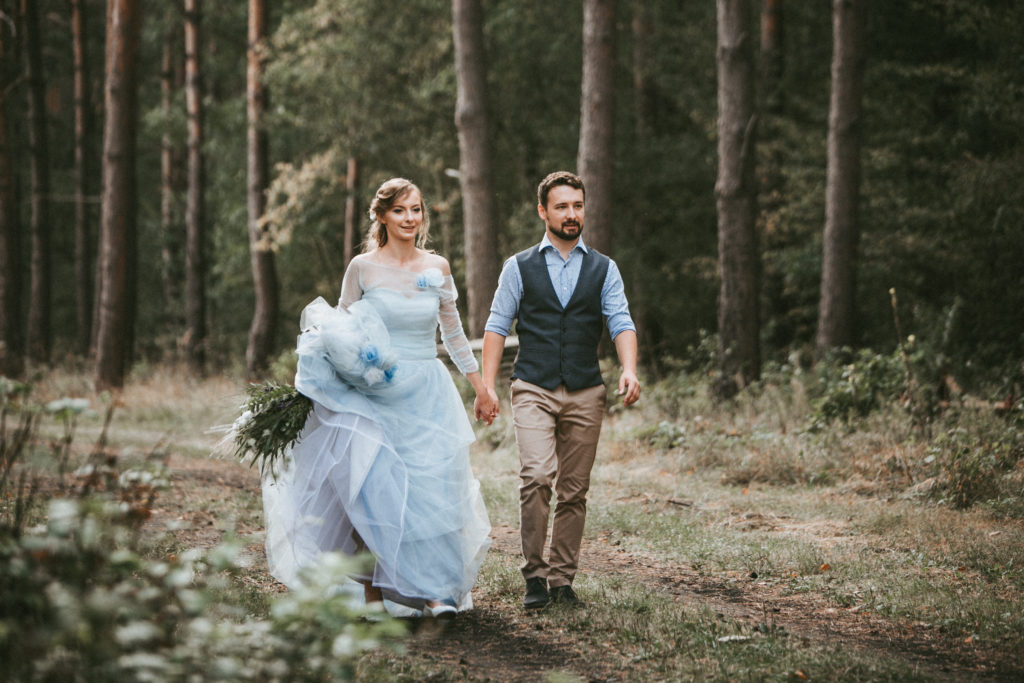 Rustic Outdoor Wedding With Blue Tulle Wedding Dress and a Labrador