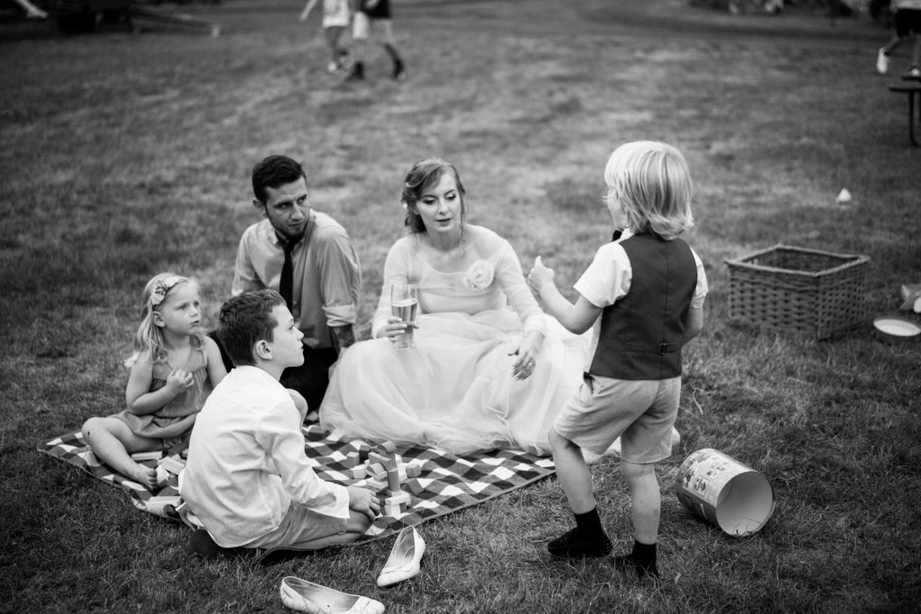 Rustic Outdoor Wedding With Blue Tulle Wedding Dress and a Labrador