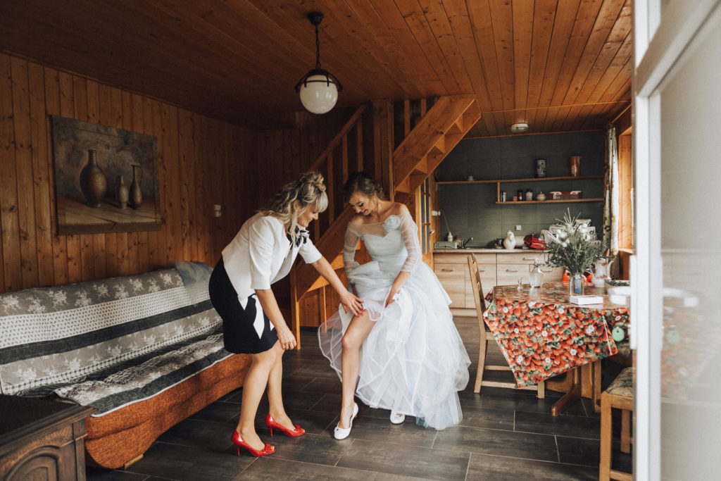 Rustic Outdoor Wedding With Blue Tulle Wedding Dress and a Labrador