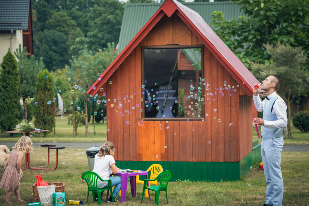 Rustic Outdoor Wedding With Blue Tulle Wedding Dress and a Labrador