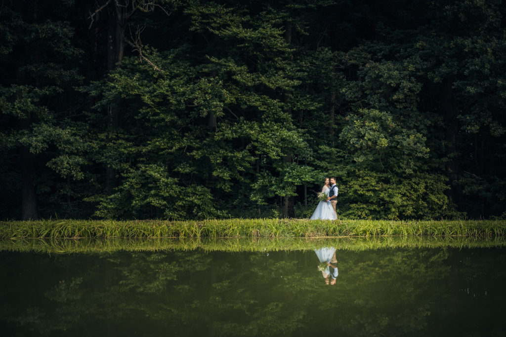 Rustic Outdoor Wedding With Blue Tulle Wedding Dress and a Labrador