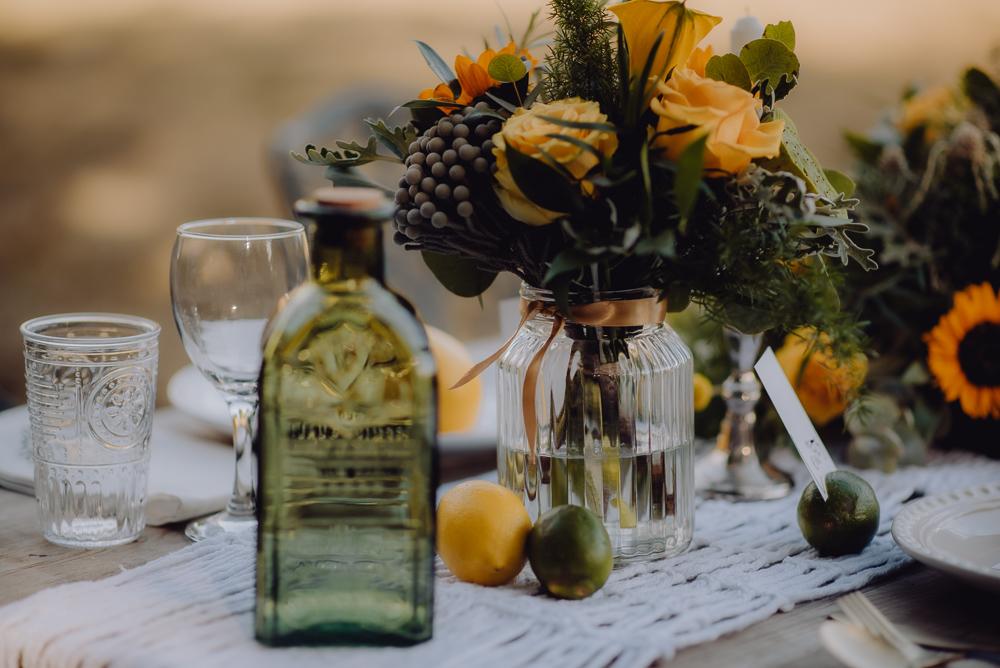 Lemon Yellow Wedding With Tattooed Bride and Black Wedding Cake