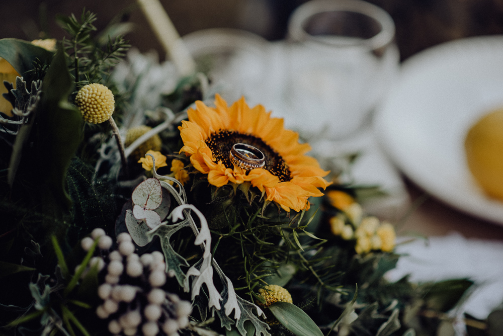 Lemon Yellow Wedding With Tattooed Bride and Black Wedding Cake