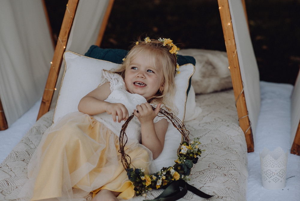 Lemon Yellow Wedding With Tattooed Bride and Black Wedding Cake