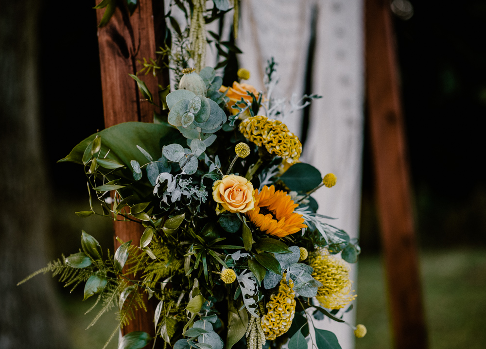 Lemon Yellow Wedding With Tattooed Bride and Black Wedding Cake