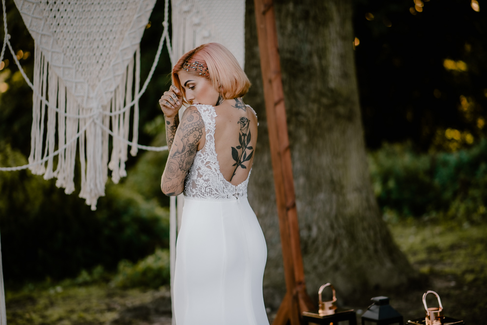 Lemon Yellow Wedding With Tattooed Bride and Black Wedding Cake