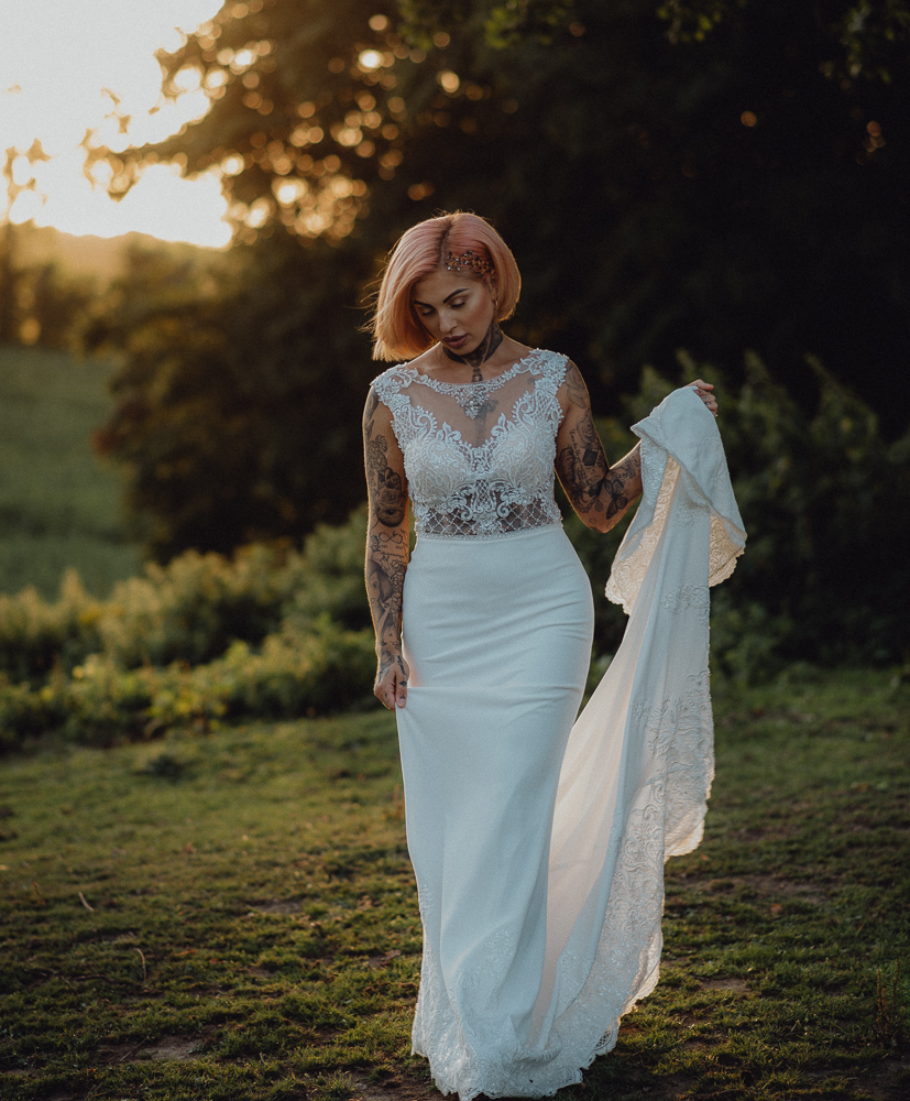 Lemon Yellow Wedding With Tattooed Bride and Black Wedding Cake