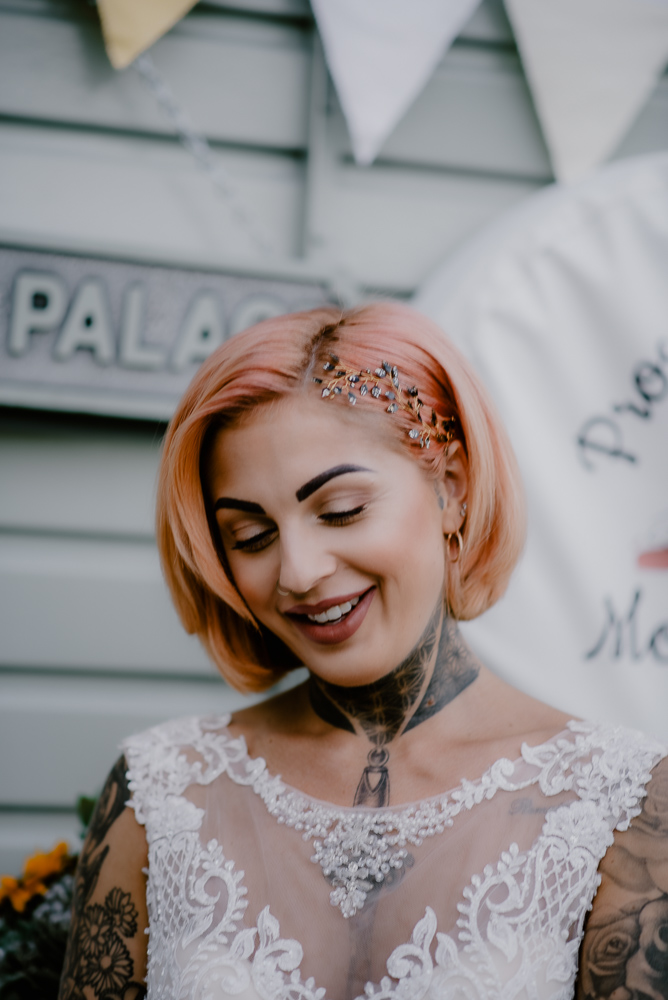 Lemon Yellow Wedding With Tattooed Bride and Black Wedding Cake