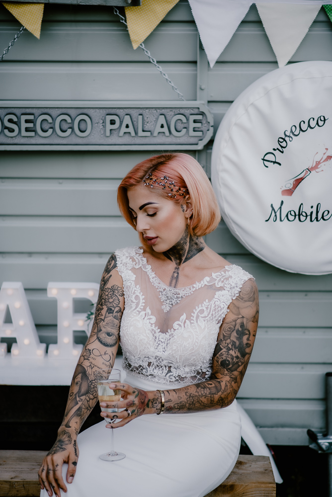 Lemon Yellow Wedding With Tattooed Bride and Black Wedding Cake