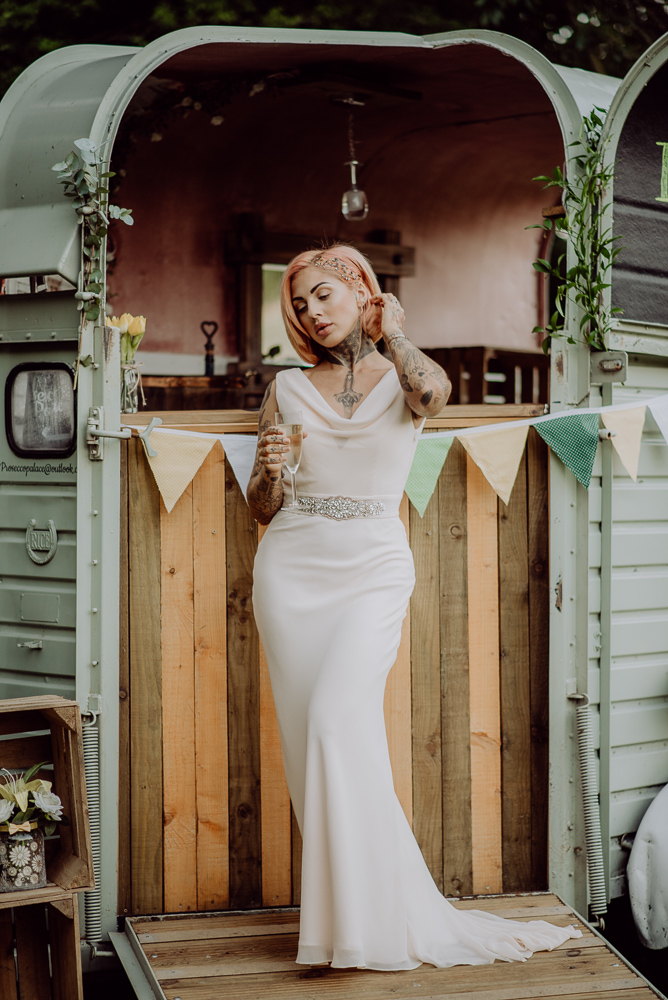 Lemon Yellow Wedding With Tattooed Bride and Black Wedding Cake