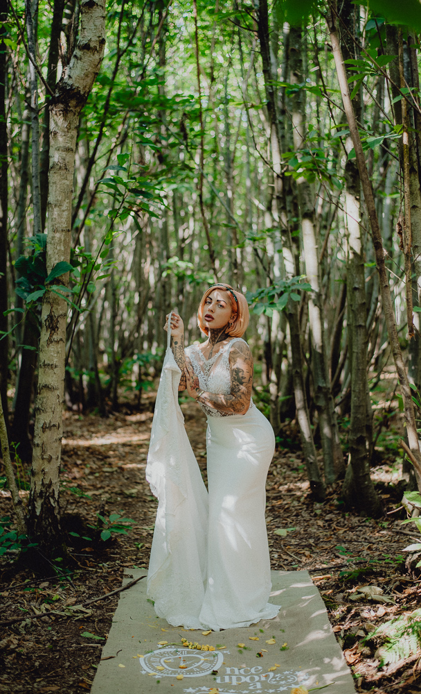 Lemon Yellow Wedding With Tattooed Bride and Black Wedding Cake