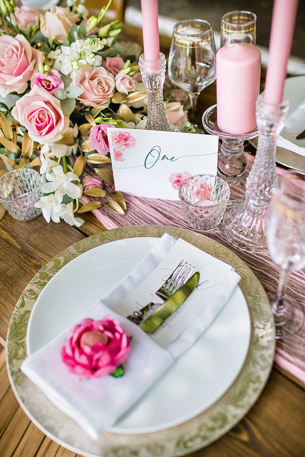 Romantic Modern Wedding With Pretty Styling and A Pink Wedding Dress