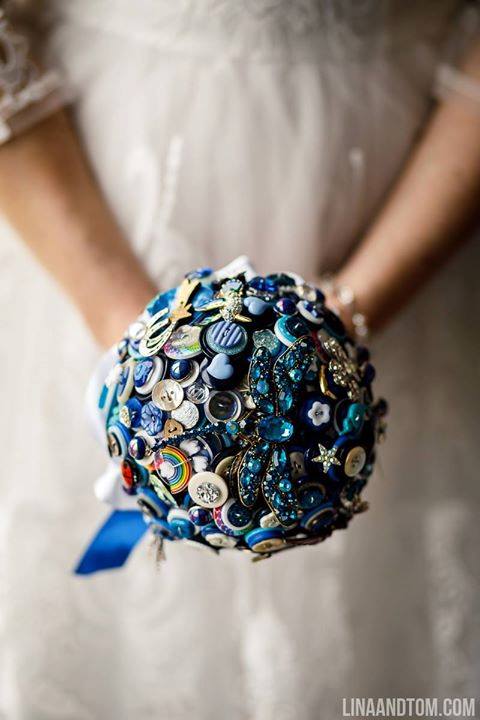 Blue Wedding Button Bouquet