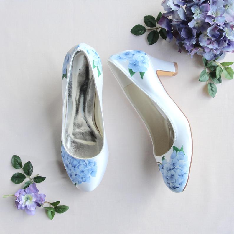 Blue Wedding hand painted shoes