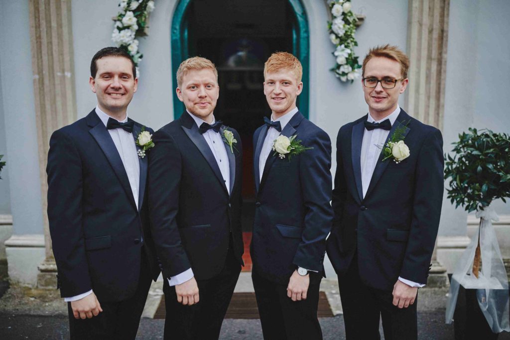 Traditional Irish Wedding with Black Tie Suits and A Navy and Gold Cake