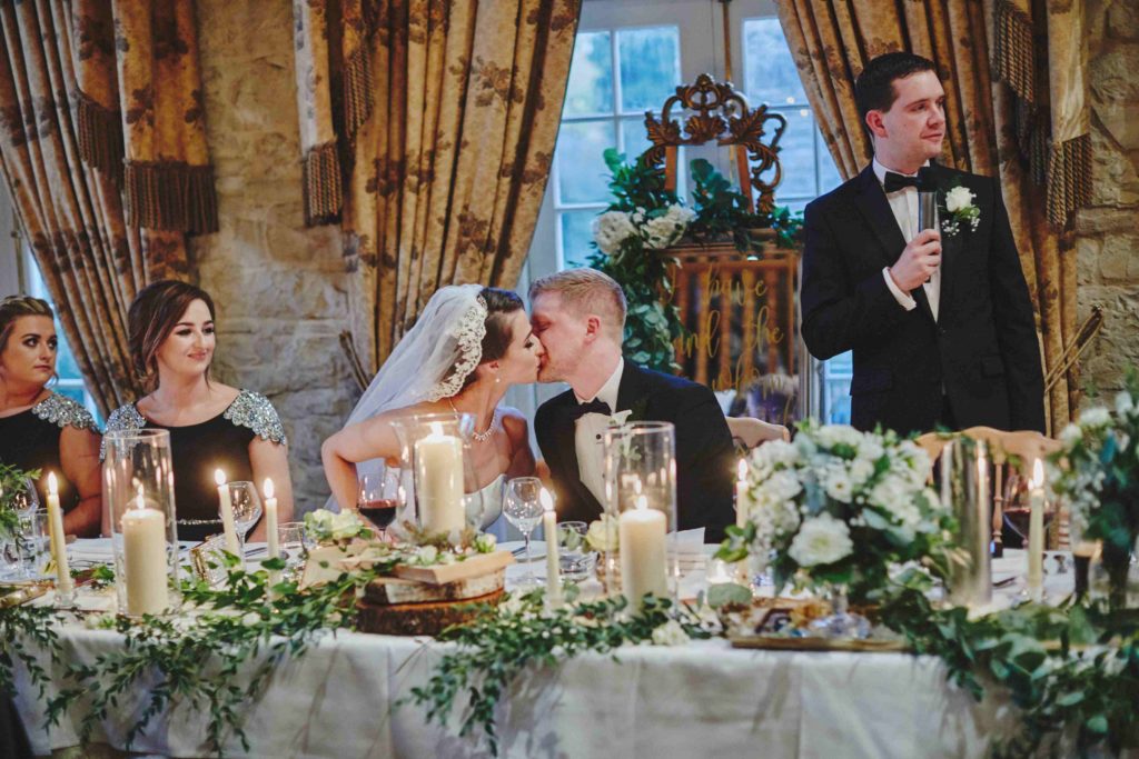 Traditional Irish Wedding with Black Tie Suits and A Navy and Gold Cake