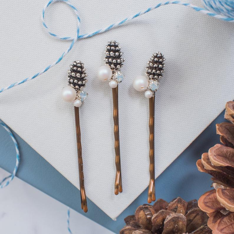 Pine Cone Christmas Wedding Bridal Hair Pins