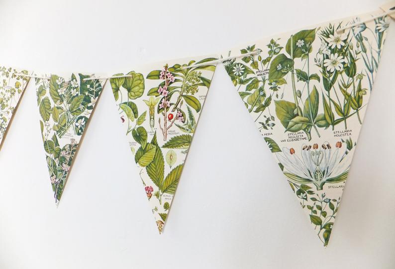 Eco-Friendly Recycled Green Botanical Bunting