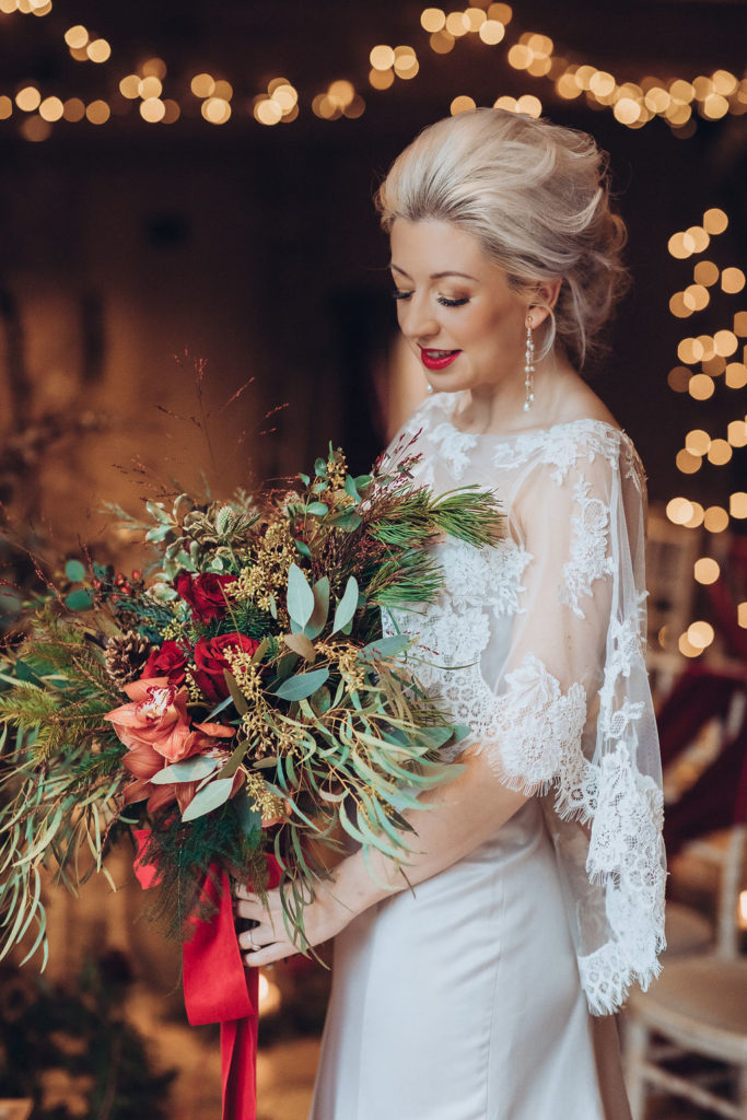 A Red and Gold Christmas Wedding With The Perfect Dinner Table At The Hundred House, Shropshire