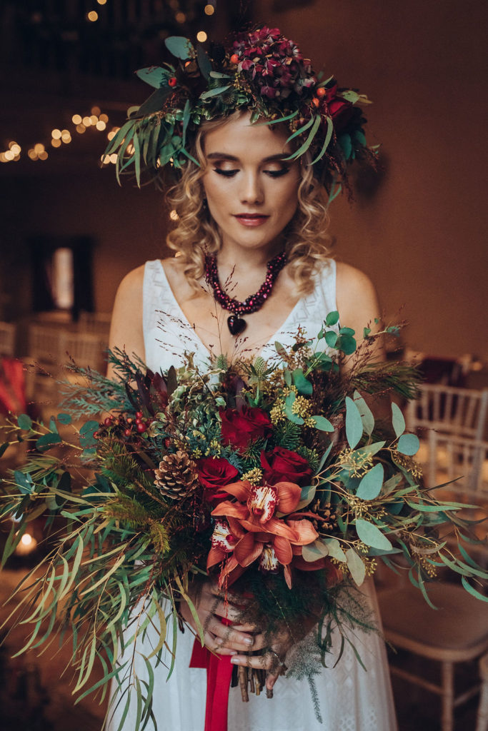 A Red and Gold Christmas Wedding With The Perfect Dinner Table At The Hundred House, Shropshire