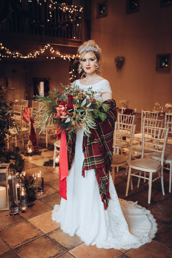 A Red and Gold Christmas Wedding With The Perfect Dinner Table At The Hundred House, Shropshire