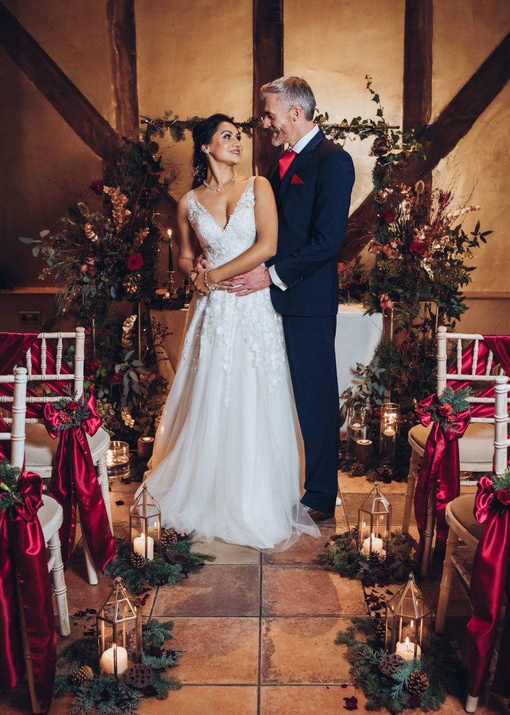 A Red and Gold Christmas Wedding With The Perfect Dinner Table At The Hundred House, Shropshire