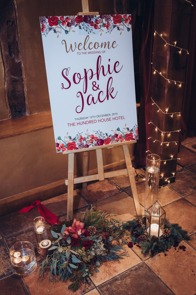 A Red and Gold Christmas Wedding With The Perfect Dinner Table At The Hundred House, Shropshire